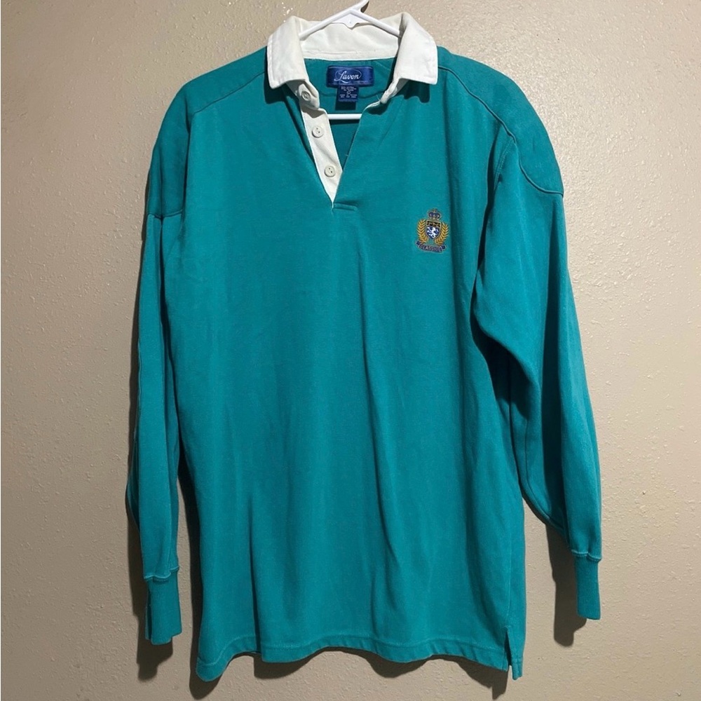 Vintage Lavon Teal Rugby Polo Jersey Shirt Men’s L Shoulder Padded